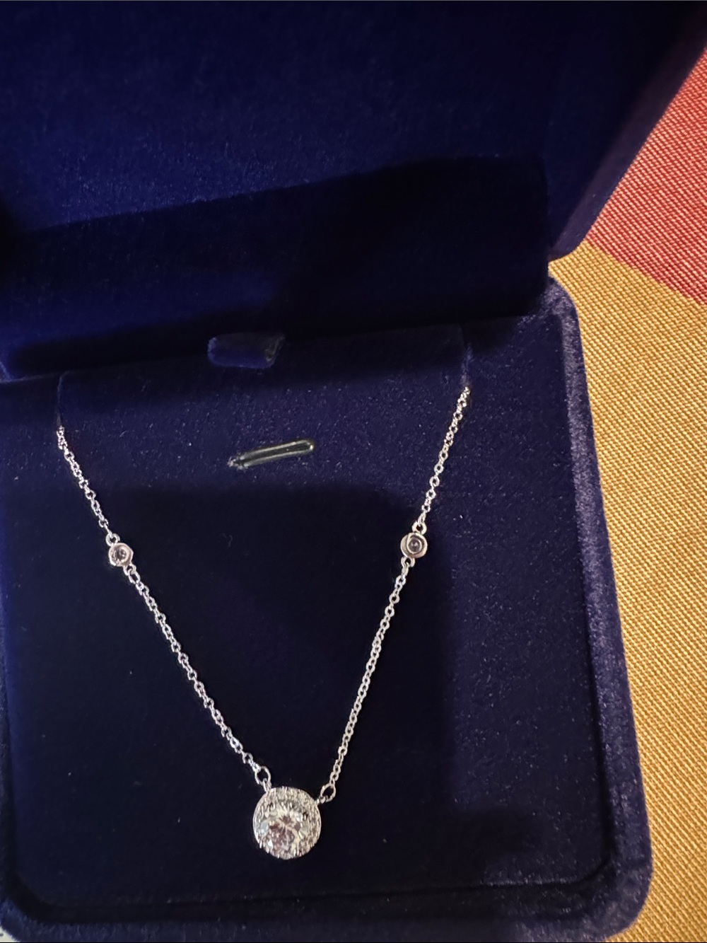 Sparkling Silver Halo Pendant Necklace - White Crystal Accent